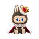 Detailed close-up of LABUBU Let's Checkmate crown and royal outfit | Premium vinyl plush with gold embroidery | Luxury craftsmanship for serious collectors